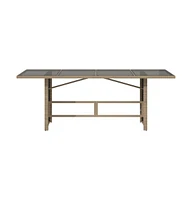 vidaXL Patio Table with Glass Top Beige 74.8"x31.5"x29.1" Poly Rattan