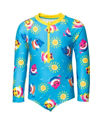 Pinkfong Baby Girls Shark Zip Up One Piece Bathing Suit