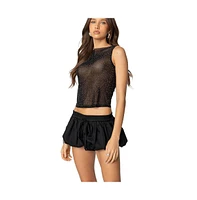 Edikted Womens Rhinestone Sheer Mesh Top
