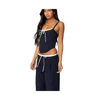 Edikted Womens Pinstripe Peekaboo Drawstring Corset