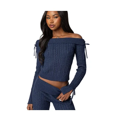 Edikted Womens Chase Fold Over Cable Knit Top