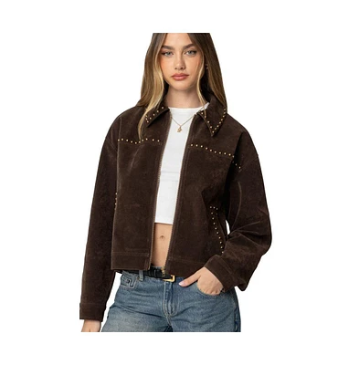 Edikted Women's Memphis Studded Faux Suede Jacket