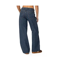 Edikted Womens Funky Stitch Low Rise Jeans