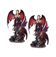 Fc Design "2-pc Set" 8"H Gothic Red Fairy with Dragon Figurine Statue Ornament Home Room Office Decor and Perfect Ideas for Housewarming, Holidays and