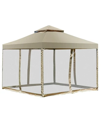 Slickblue 10 x 10 Ft Outdoor Gazebo with Polyester Canopy and Mesh Side Walls