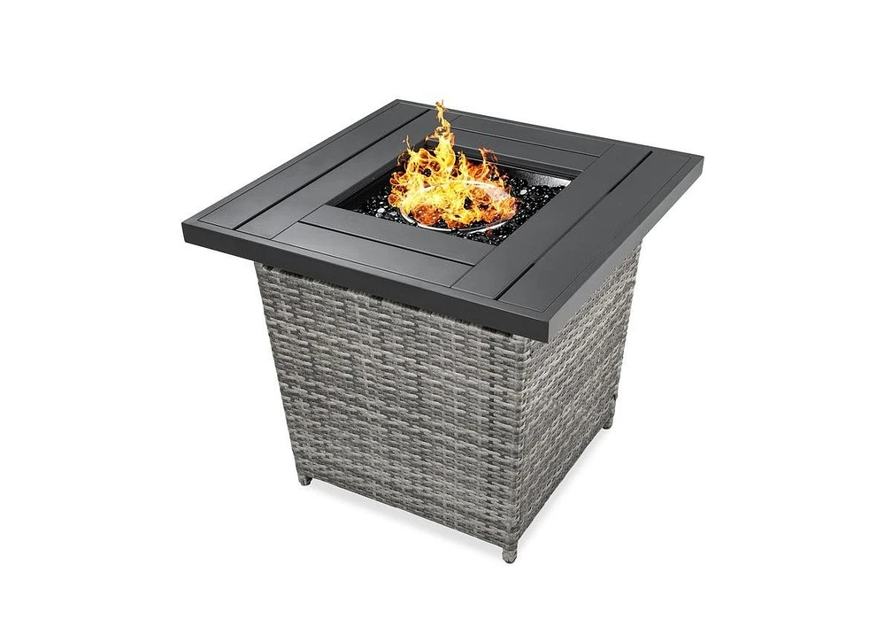 Slickblue 50,000 Btu Wicker Lp Gas Propane Fire Pit w/ Faux Wood Tabletop and Cover