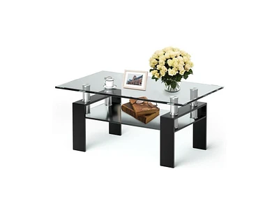 Slickblue Modern 2-Tier Glass Coffee Table for Living Room Decor and Storage