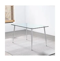 Slickblue Glass Top Dining Table with Silver Metal Legs for Contemporary Dining Spaces