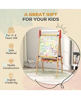 Qaba 3 in 1 Easel for Kids with Paper Roll, Whiteboard, Chalkboard