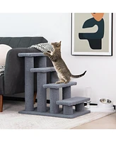 Gymax 24'' 4-Step Pet Stairs Carpeted Ladder Ramp 8 Scratching Post Cat Tree Climber