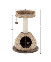 Gymax 28'' Hand-Made Cat Tree Tower Natural Bowl Shaped w/Perch
