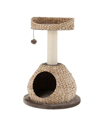 Gymax 28'' Hand-Made Cat Tree Tower Natural Bowl Shaped w/Perch