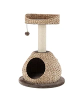 Gymax 28'' Hand-Made Cat Tree Tower Natural Bowl Shaped w/Perch