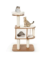 Gymax 46'' Modern Wooden Cat Tree with Platform & Washable Cushions for Kittens & Cats