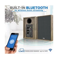 Pyle Hi-Fi Home Bookshelf Monitor Speakers, Bluetooth Desktop Studio System with Remote Control, 60W Max