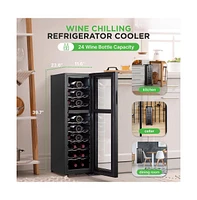 NutriChef Wine Chilling Refrigerator, 24-Bottle Capacity, Digital Touch Control, Compressor Fan Cooling