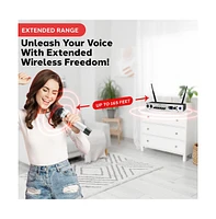 Pyle Uhf 2-Channel Wireless Handheld Microphone System with Bluetooth Receiver, Portable Digital Audio Sound Mixer, White
