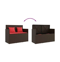 vidaXL Patio Bench with Cushions Brown Poly Rattan