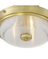 Regency Hill Carmine 13" Modern Semi Flush-Mount Ceiling Light Fixture Kitchen Foyer Hallway Round Brass Finish Glass Bedroom Bathroom Entryway Living