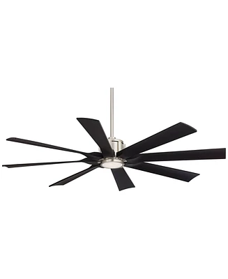 Possini Euro Design 60" Defender Modern Industrial Indoor Outdoor Ceiling Fan 8 Blade Led Light Remote Control Brushed Nickel Motor Black Oak Finish B