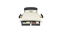 Slickblue Linen Adjustable Headboard 4 Drawer Storage Platform Bed