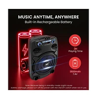 Pyle 12” Bluetooth Portable Pa Speaker with Wired Microphone, Party Lights & Rechargeable Battery