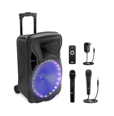 Pyle Portable Pa Speaker with Bluetooth, Led Lights, Rechargeable Battery, Fm/Usb/Sd & Wireless Microphone