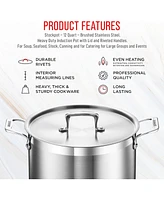 Bakken Swiss Quart Stockpot, Brushed Stainless Steel, Heavy Duty Induction Pot with Lid & Riveted Handles – Ideal for Soup, Seafood, Stock, Can