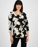 Jm Collection Women's Printed Scoop-Neck 3/4-Sleeve Top