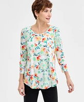 Jm Collection Women's Printed 3/4-Sleeve Top, Exclusively at Macy's