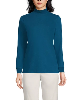 Lands' End Women's Tall Relaxed Cotton Long Sleeve Mock Turtleneck