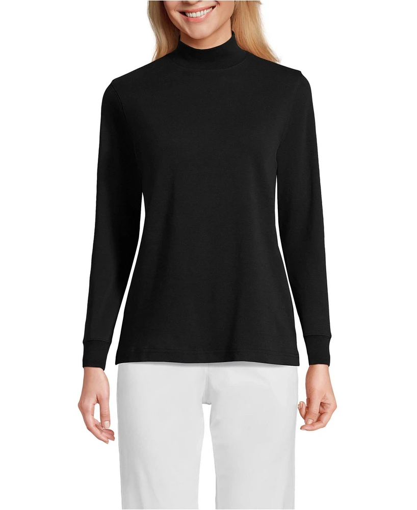 Lands' End Women's School Uniform Tall Relaxed Cotton Long Sleeve Mock Turtleneck