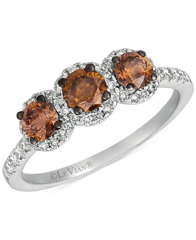 Le Vian Chocolatier Chocolate Diamond (3/4 ct. t.w.) & Vanilla Diamond (1/4 ct. t.w.) Three Stone Ring in 14k Vanilla Gold