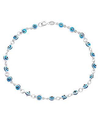 Bling Jewelry Protection Amulet Turkish Multi Color Charm Slender Evil Eyes Anklet Link Ankle Bracelet Rose Plated .925 Sterling Silver