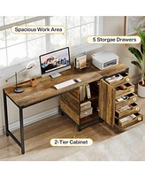 Tribesigns Computer Desk with Cabinet, Home Office Desk with 5 Drawers Printer Stand, Farmhouse Pc Desk Studying Writing Table Workstation for Home Of