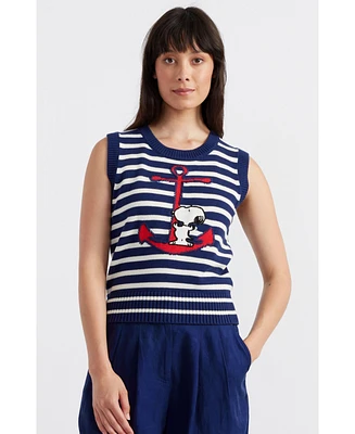 Chinti and Parker Women's & Meets Peanuts Embroidered Snoopy Anchor Tank