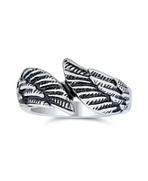 Bling Jewelry Mens Stainless Steel Angel Wing Band Ring Unisex Biker Jewelry Oxidized