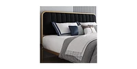 Slickblue Metal Platform Bed Frame with Black Velvet Upholstered Headboard