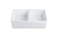 DeerValley 33" L x 18" W Double Basin Farmhouse Apron Kitchen Sink with Grid and Strainer