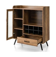 Slickblue Mid-Century Modern Sideboard Wood Buffet Cabinet with Wine Rack and Glass Storage