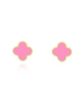 The Lovery Small Bubblegum Pink Clover Stud Earrings 14K Gold