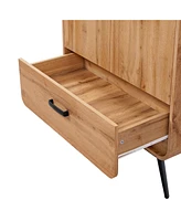 LuxenHome 2-Door 1-Drawer with Soft Close Buffet Cabinet with Black Metal Legs