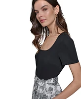 Karl Lagerfeld Paris Women's Mixed-Media Short-Sleeve Midi Dress