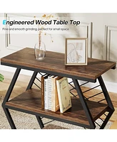 Tribesigns End Table Set of 2, Industrial Side Table with 3 Storage Shelves, Wood Sofa Side Table with Geometric Metal Frame, Bedside Table for Living