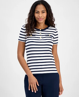 Nautica Jeans Women's Striped Button-Trim Polo Shirt