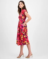 julia jordan Women's Floral-Print Button-Front Midi Dress