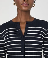 French Connection Women's Striped Crinkle-Knit Slim-Fit Cardigan
