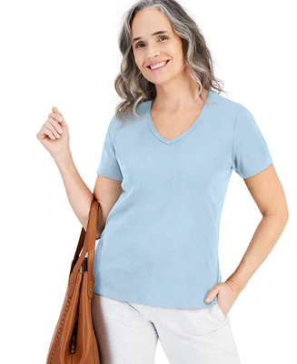 Style & Co Women's Short Sleeve V-Neck Cotton Top, Created for Macy's