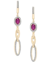 Ruby (5/8 ct. t.w.) & Diamond (1/5 ct. t.w.) Halo Link Drop Earrings in 14k Gold