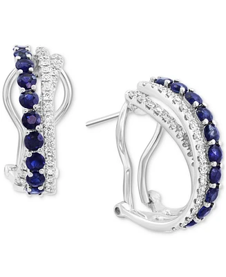 Effy Sapphire (1-1/3 ct. t.w.) & Diamond (3/8 ct. t.w.) Crossover Hoop Earrings in 14k White Gold